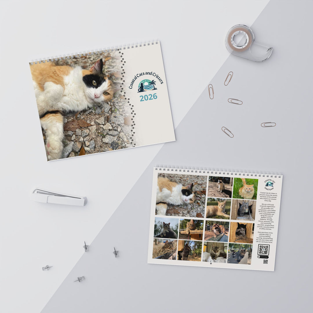 Coastal Cats and Critters Photo Wall Calendar – Monthly Planner with Paw Print Design
