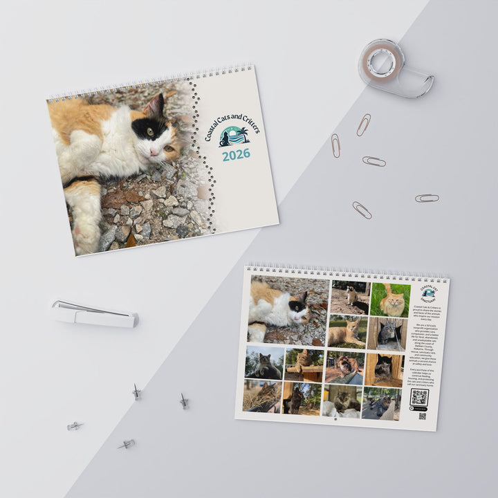 Coastal Cats and Critters Photo Wall Calendar – Monthly Planner with Paw Print Design