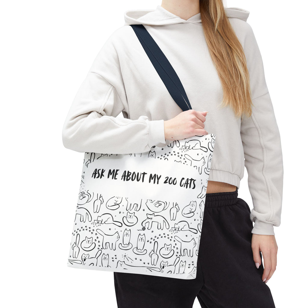 "Ask Me About My 200 Cats" Tote Bag